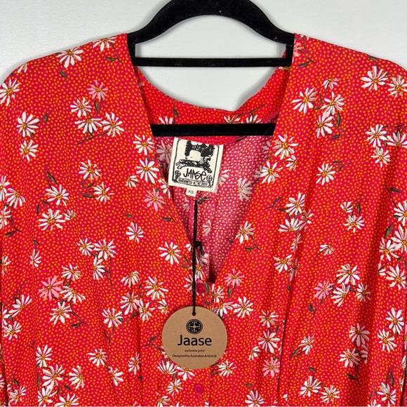 NEW Jaase size XS red romper boho bohemian floral playsuit pockets casual party - Picture 3 of 10